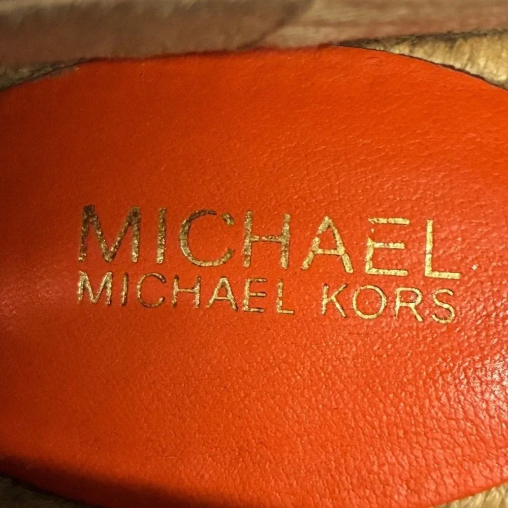 Michael Kors Espadrilles Women's 8.5M Brown Monogram Palm Tree Slip On Beach